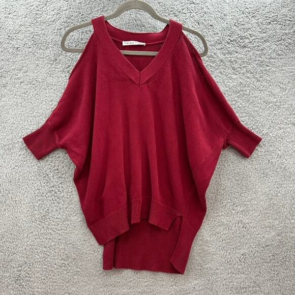 Trina‎ Turk Women's Burgundy Cold Shoulder V-Neck Sweater Short Sleeves ? Size - Picture 10 of 10